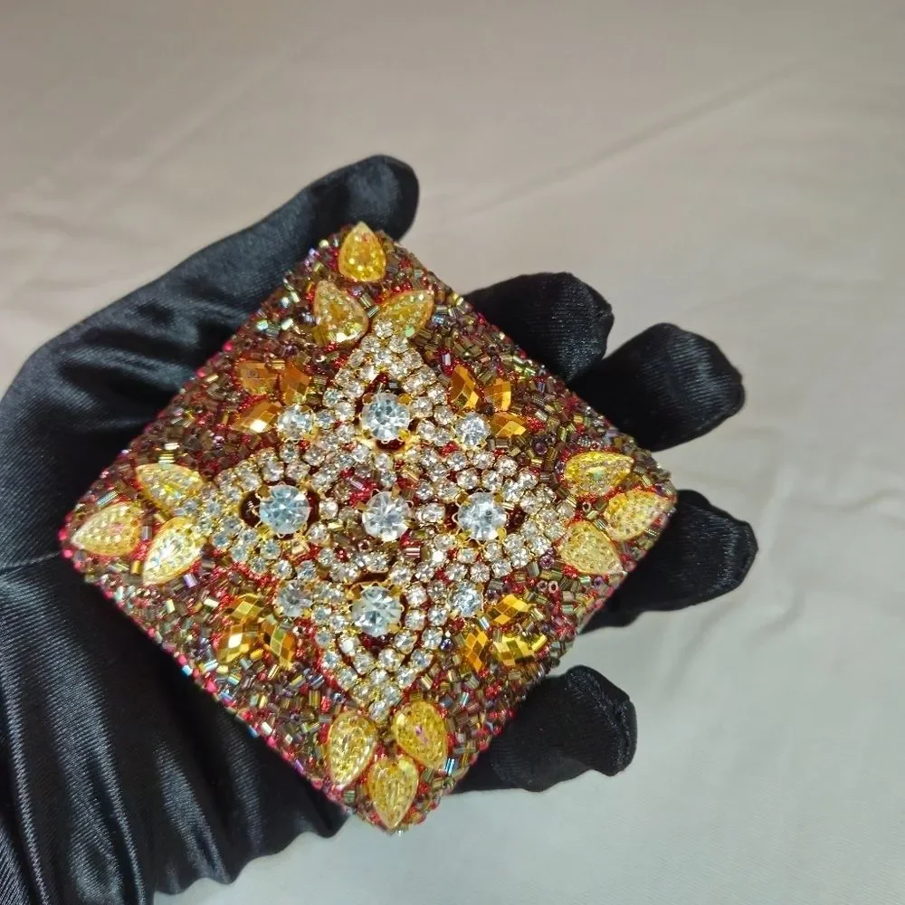 Vintage Artisan Handmade Rhinestone & Bead Trinket Box 80s-90s Made In India EUC